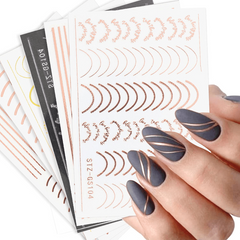 3D Nail Art Stickers Metallic Lace Abstract Lines French Manicure