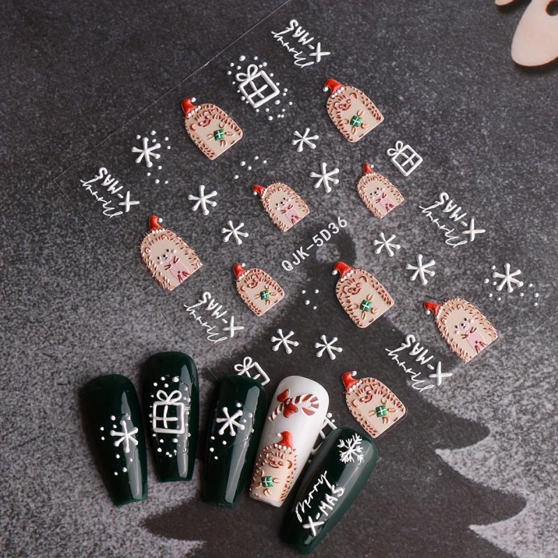 5D Embossed Christmas Nail Art Stickers Snowflake Snowman Santa Claus Reindeer