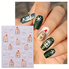 5D Embossed Christmas Nail Art Stickers Snowflake Snowman Santa Claus Reindeer