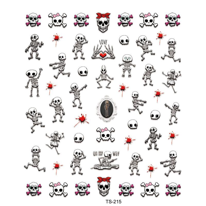 3D Horror Skull Nail Art Stickers Halloween Blood Drop Decals for DIY Nail Art