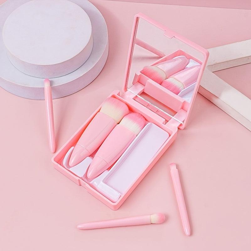 Portable Makeup Brush Set With Mirror & Travel Case