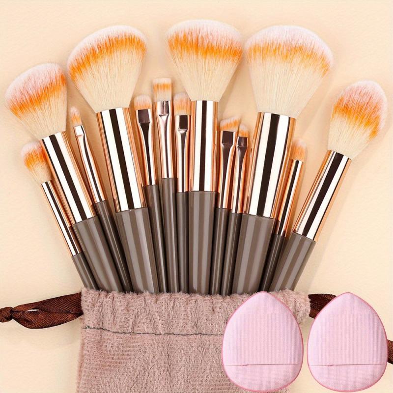 Professional Synthetic Makeup Brush Set with 2 Soft Mini Powder Puffs