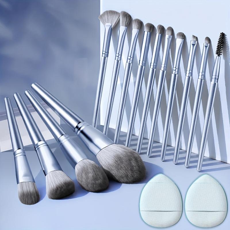 Professional Synthetic Makeup Brush Set with 2 Soft Mini Powder Puffs