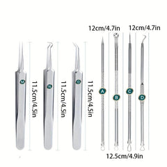 5pcs Blackhead Remover Tweezers Set with Portable Case