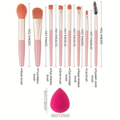 Mini Makeup Brushes Set 8pcs & 2ps Sponges Portable Soft Concealer Brush