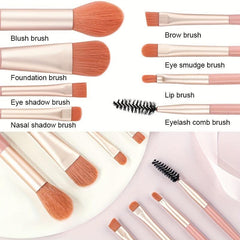 Mini Makeup Brushes Set 8pcs & 2ps Sponges Portable Soft Concealer Brush