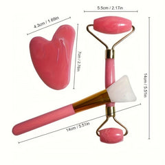 Rose Quartz Roller Set for Face & Body Muscle Relaxation