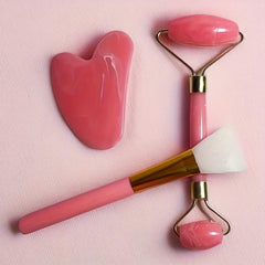 Rose Quartz Roller Set for Face & Body Muscle Relaxation