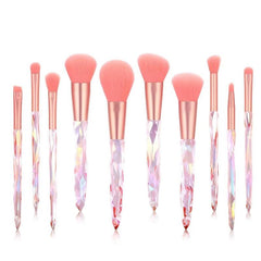 10 Pcs Crystal Handle Makeup Brushes Set Pink