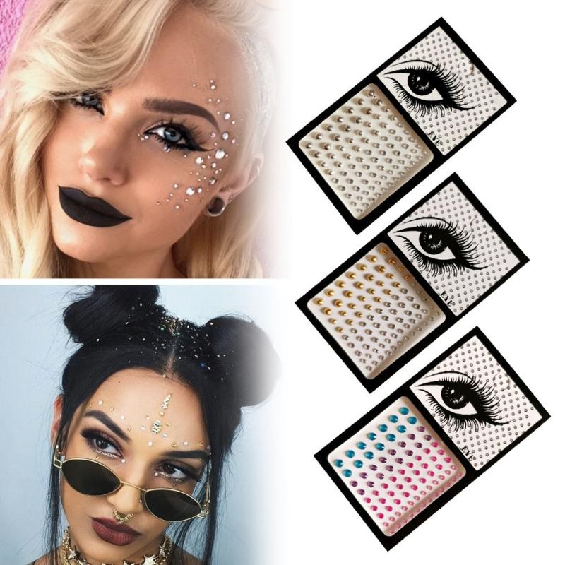 Colorful Rhinestone Pearl Face Sticker