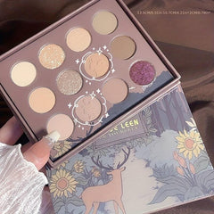 12 Color Multicolor Eyeshadow Palette Shimmer Matte Finish Grey Purple Brown