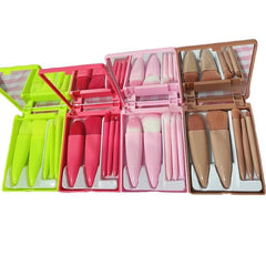 Mini Travel Makeup Brush Set with Mirror - Includes 5 Essential Brushes