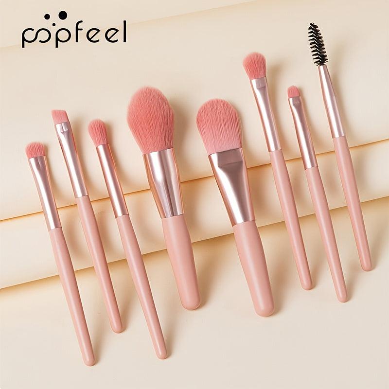 8pcs Portable Mini Makeup Brush Set for Travel Soft Hair Matte Wooden Handle