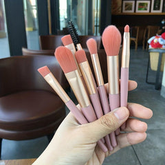 8pcs Portable Mini Makeup Brush Set for Travel Soft Hair Matte Wooden Handle