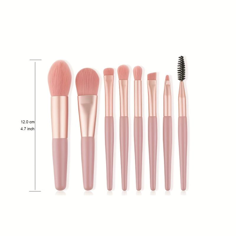 8pcs Portable Mini Makeup Brush Set for Travel Soft Hair Matte Wooden Handle