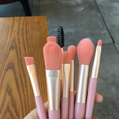 8pcs Portable Mini Makeup Brush Set for Travel Soft Hair Matte Wooden Handle