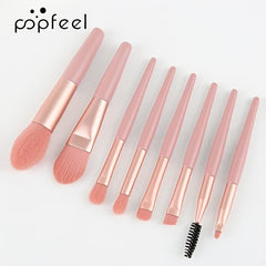 8pcs Portable Mini Makeup Brush Set for Travel Soft Hair Matte Wooden Handle