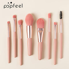 8pcs Portable Mini Makeup Brush Set for Travel Soft Hair Matte Wooden Handle