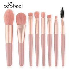 8pcs Portable Mini Makeup Brush Set for Travel Soft Hair Matte Wooden Handle