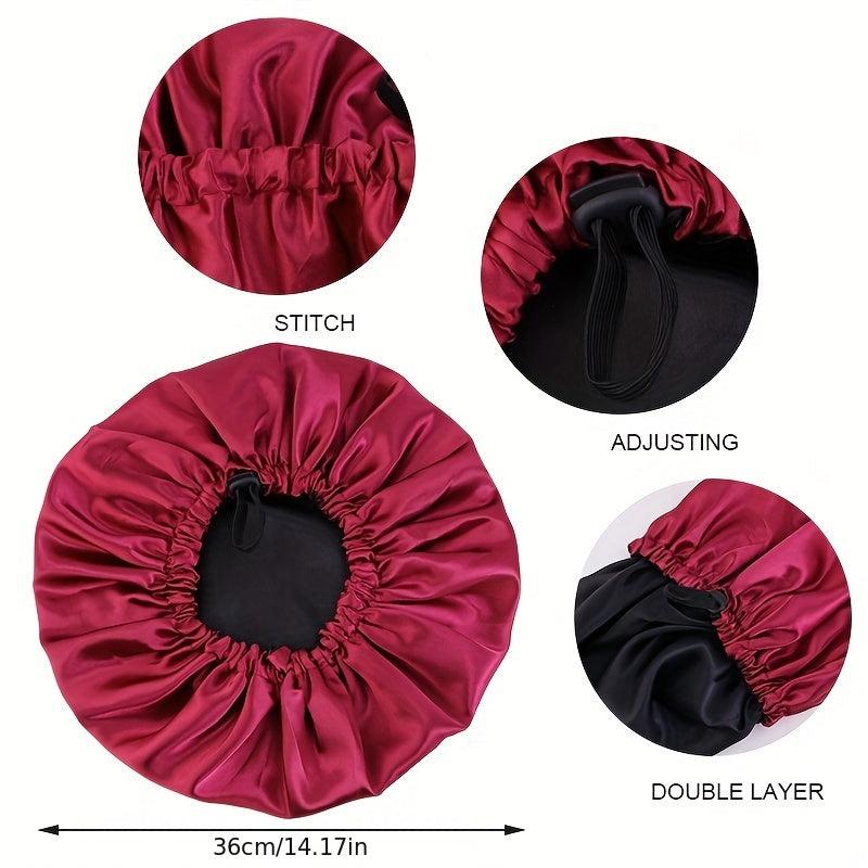 Double Layer Silky Satin Hair Cap with Adjustable Button Night Hat Turban