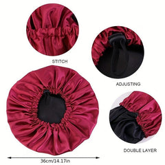 Double Layer Silky Satin Hair Cap with Adjustable Button Night Hat Turban