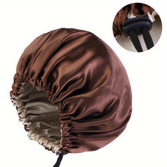 Double Layer Silky Satin Hair Cap with Adjustable Button Night Hat Turban