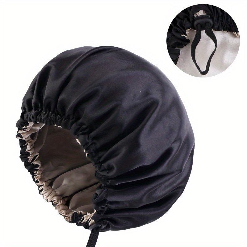 Double Layer Silky Satin Hair Cap with Adjustable Button Night Hat Turban