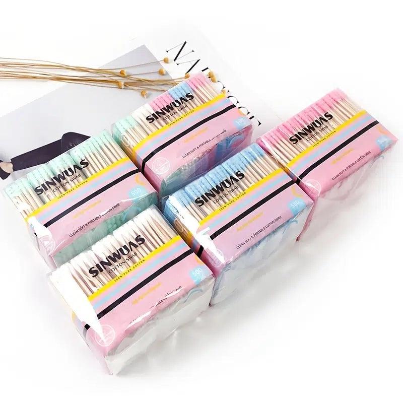 500Pcs Double Head Spiral Cotton Swabs Ear Cleaning Makeup