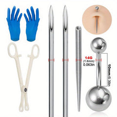 Body Piercing Kit with Surgical Steel Needles and Jewelry Set