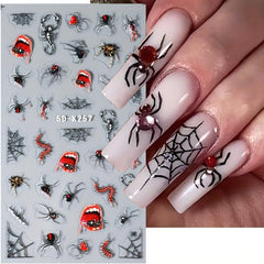 5D Halloween Nail Stickers Decals - Spider Centipede Web Red Eye