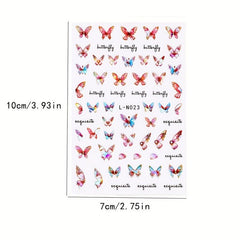 6Pcs Colorful Acrylic Nail Stickers 3D Butterfly Star Flower Letter Decals