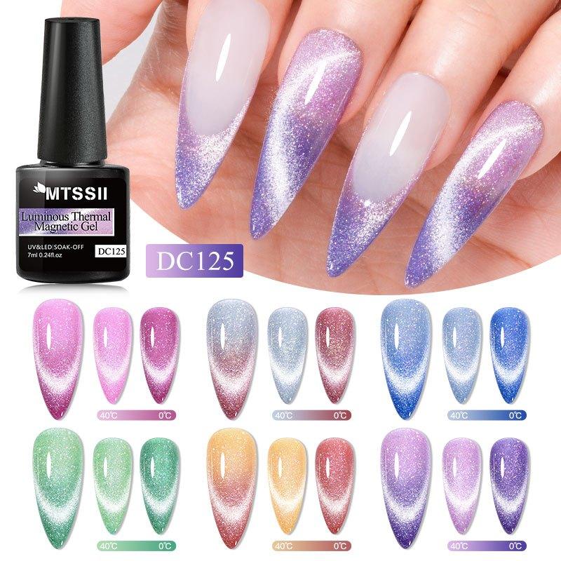 6pcs Glow In The Dark Gel Nail Polish Set Mood Changing Glitter Cat Eye Luminous