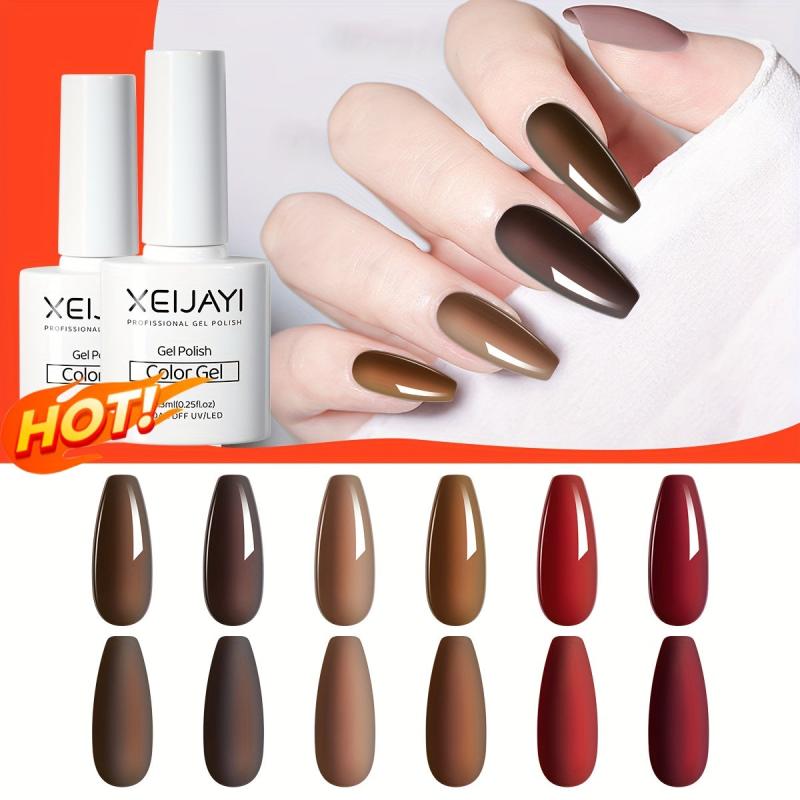 6 Colors Gel Nail Polish Red Brown Collection Soak Off Set for Autumn Winter