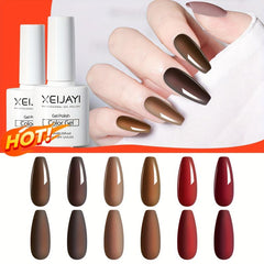 6 Colors Gel Nail Polish Red Brown Collection Soak Off Set for Autumn Winter