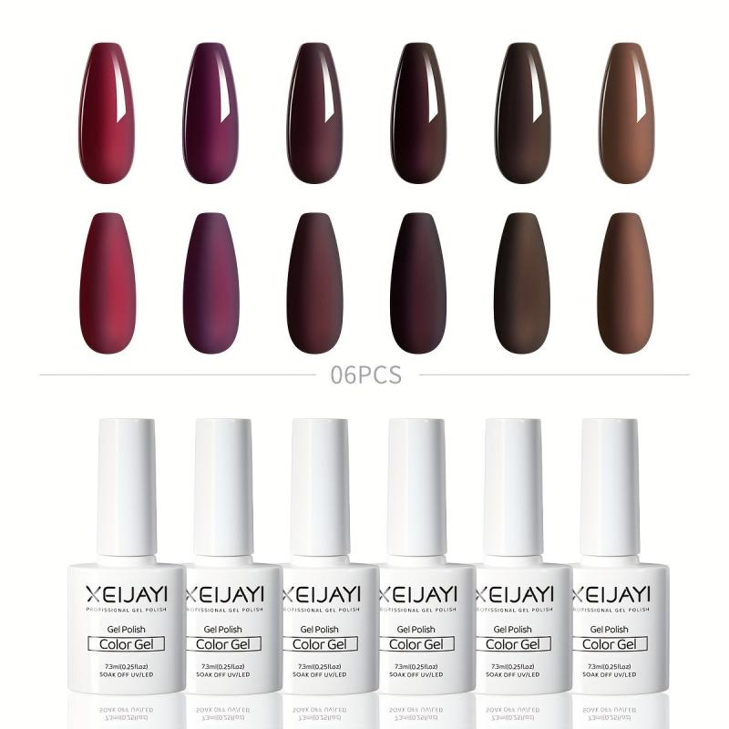 6 Colors Gel Nail Polish Starter Kit Purple Brown Collection