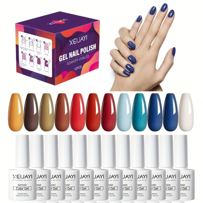 Gel Nail Polish Starter Kit 12 Colors Red Soak Off No Wipe Nail Gel Polish Set