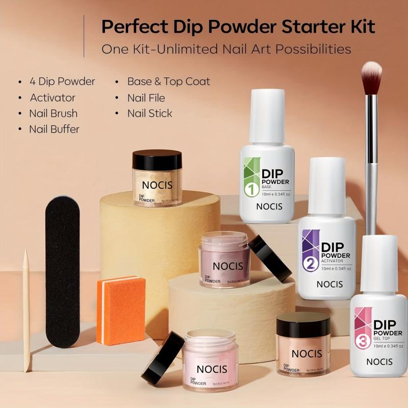 11 Pcs Dip Powder Nail Kit Starter 4 Colors Nude Golden Glitter Neutral Set