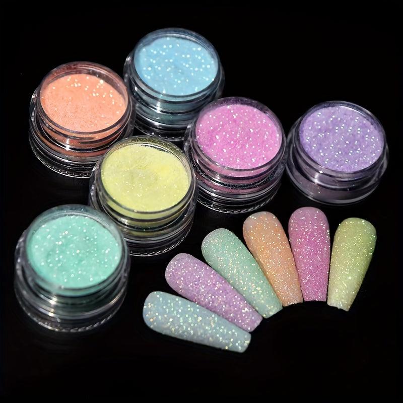 6pcs Nail Glitter Powder Pink Dust Sand Powder Candy Coat Manicure Nail Art