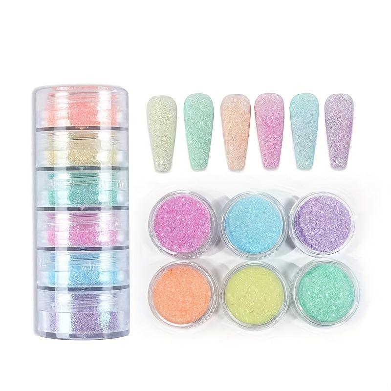 6pcs Nail Glitter Powder Pink Dust Sand Powder Candy Coat Manicure Nail Art