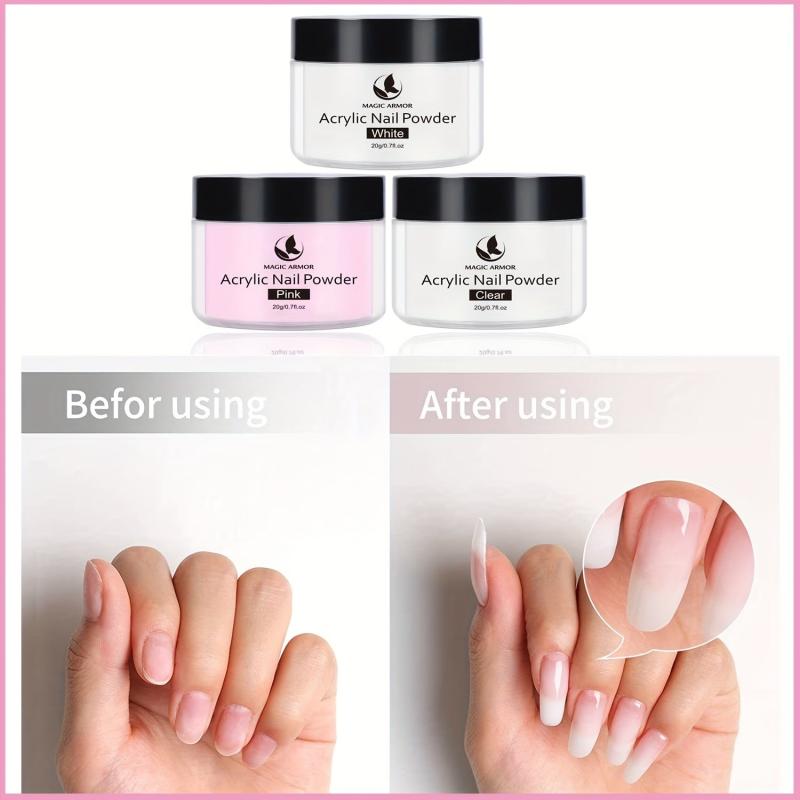 3PCS Acrylic Powder Clear Pink Long Lasting Nail Art DIY 20g