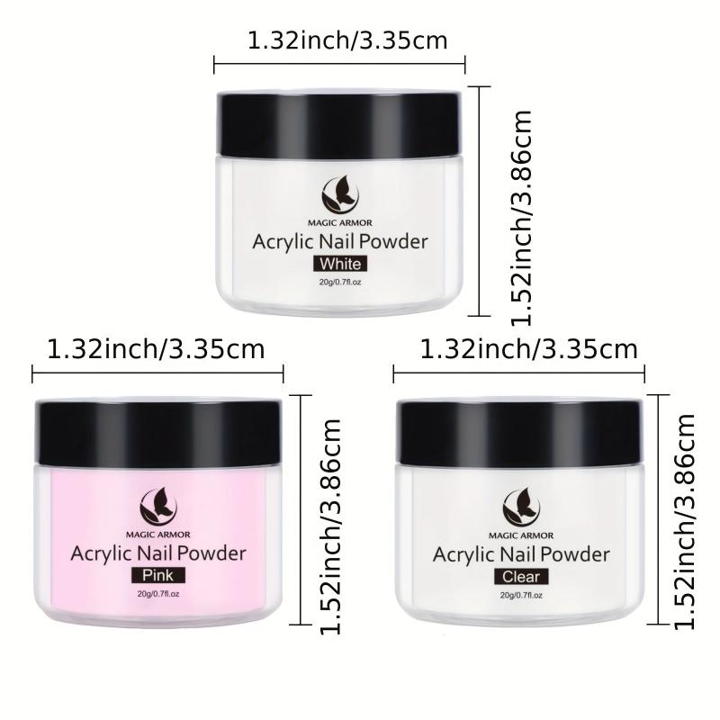 3PCS Acrylic Powder Clear Pink Long Lasting Nail Art DIY 20g
