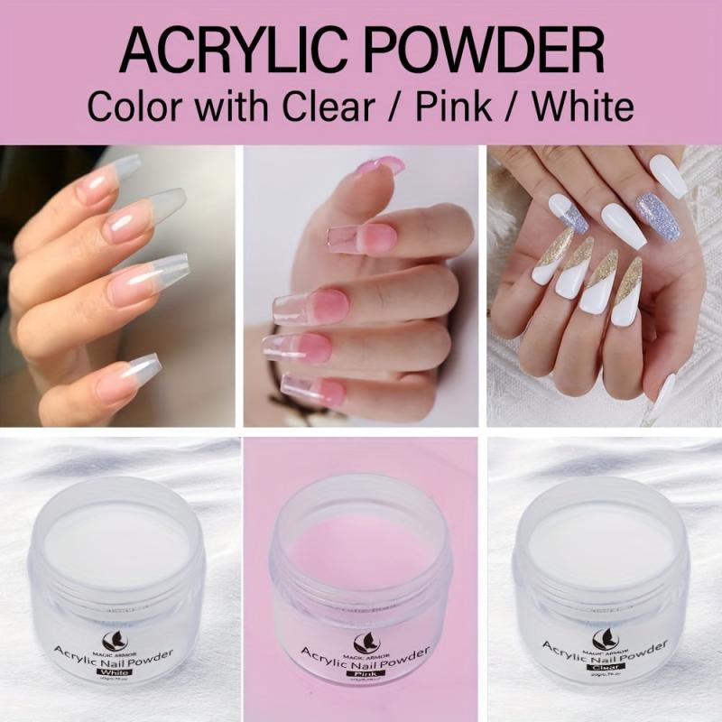 3PCS Acrylic Powder Clear Pink Long Lasting Nail Art DIY 20g