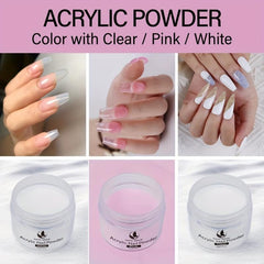 3PCS Acrylic Powder Clear Pink Long Lasting Nail Art DIY 20g