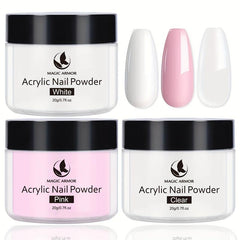 3PCS Acrylic Powder Clear Pink Long Lasting Nail Art DIY 20g