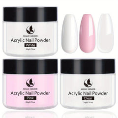 3PCS Acrylic Powder Clear Pink Long Lasting Nail Art DIY 20g