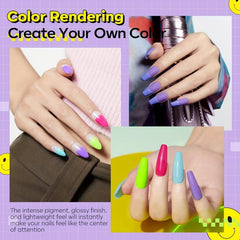 11 Pcs Dip Powder Nail Kit Starter 4 Colors Hot Pink Purple Fluoresce