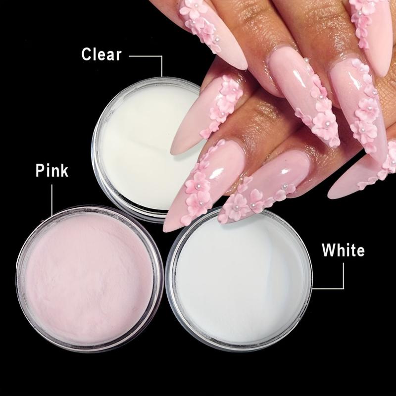 3pcs Acrylic Nail Powder, 3 Brushes, 5 Christmas Nail Stickers