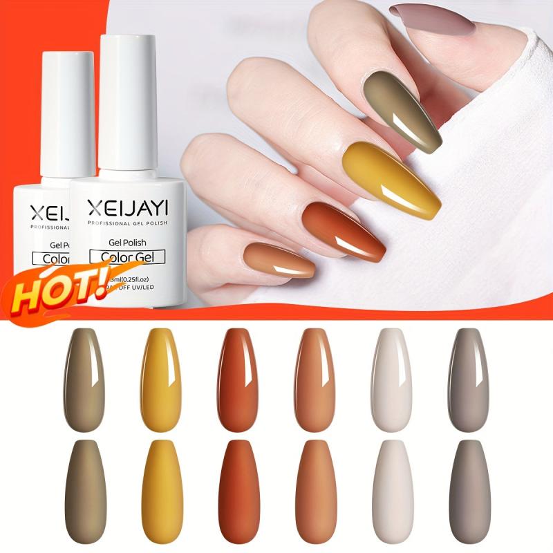6 Colors Gel Nail Polish Starter Kit Red Brown Collection Soak Off