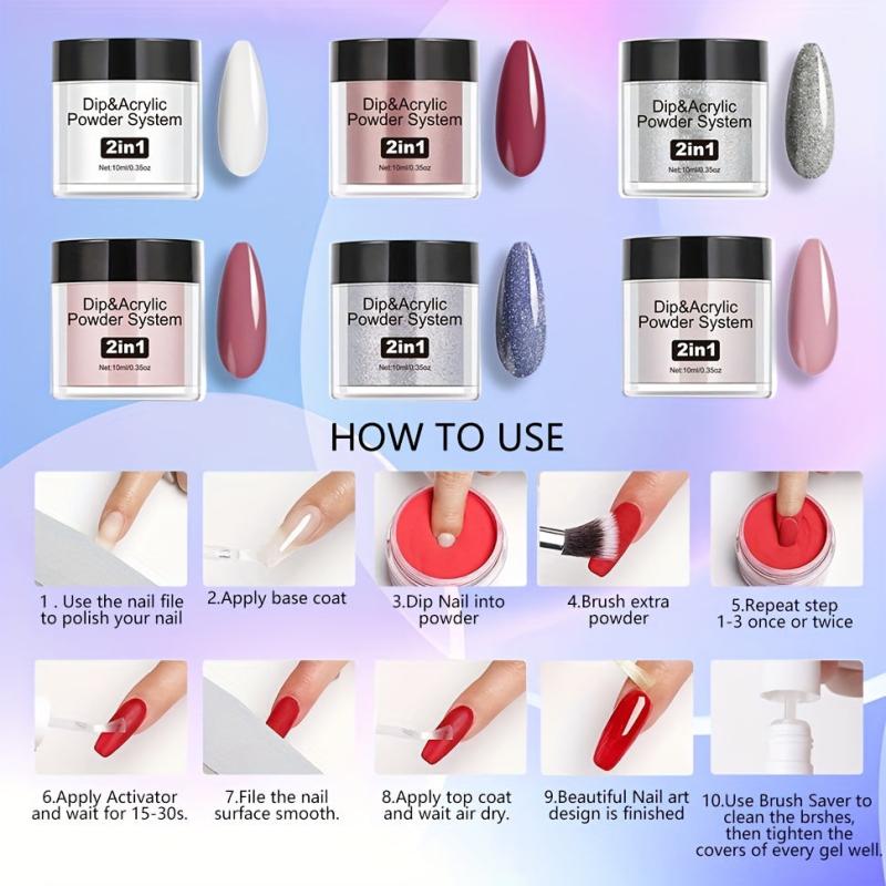 Glitter Pink & Acrylic Dip Powder Nail Kit w/Base & Top Coat for Women and Girls
