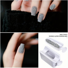 Portable Nail Powder Recycling Box Set with Soft Nail Dip Powder Brush